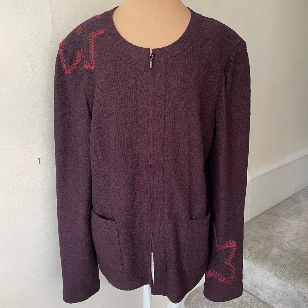St. John Collection Purple Knit Front Full Zip Star Starfish Embroidered Jacket